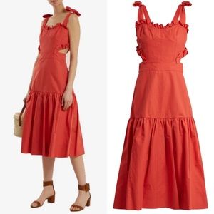 Rebecca Taylor Crisp Cut Out Linen Cotton Midi Dress